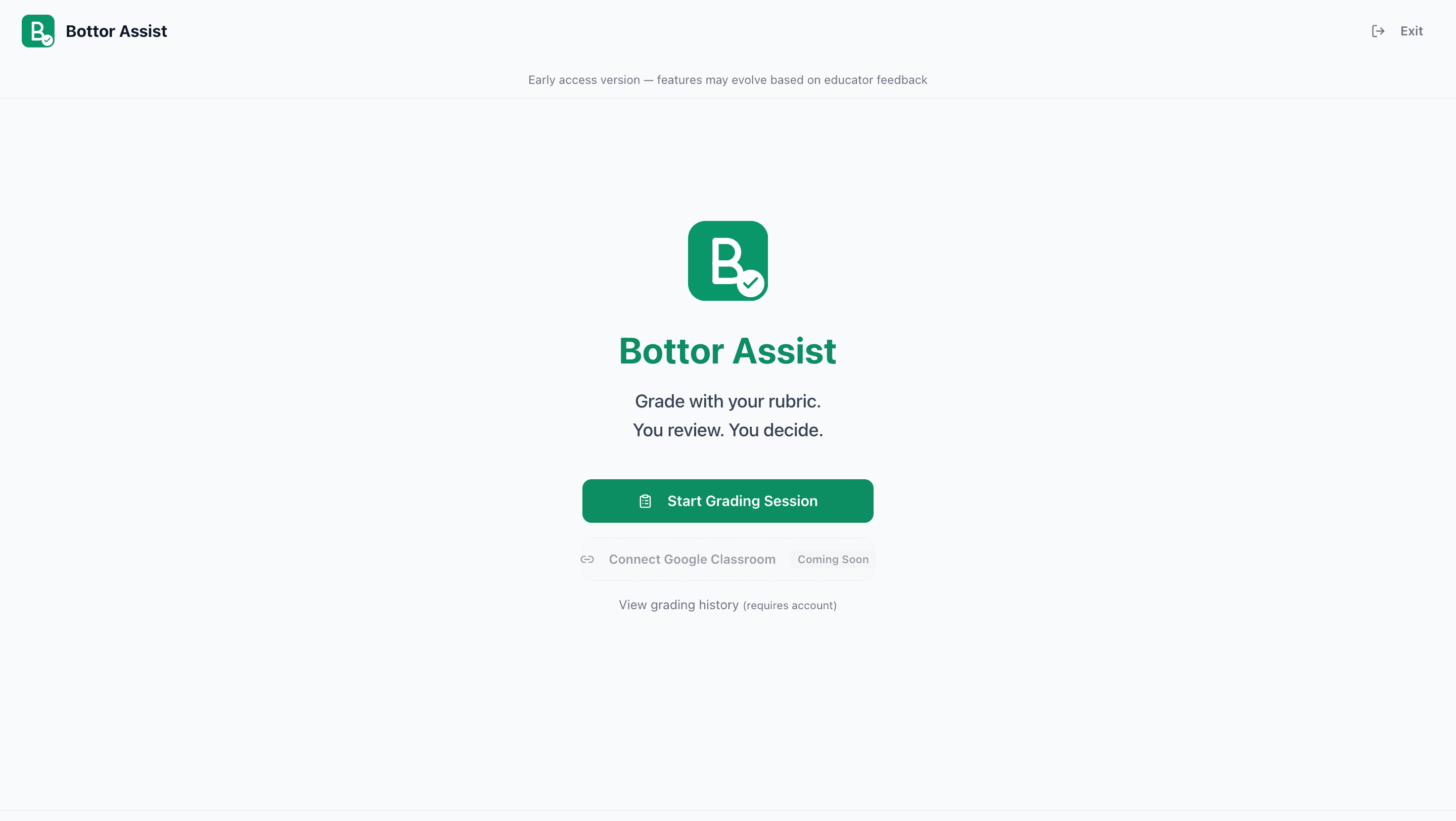Bottor Assist home screen and session start state